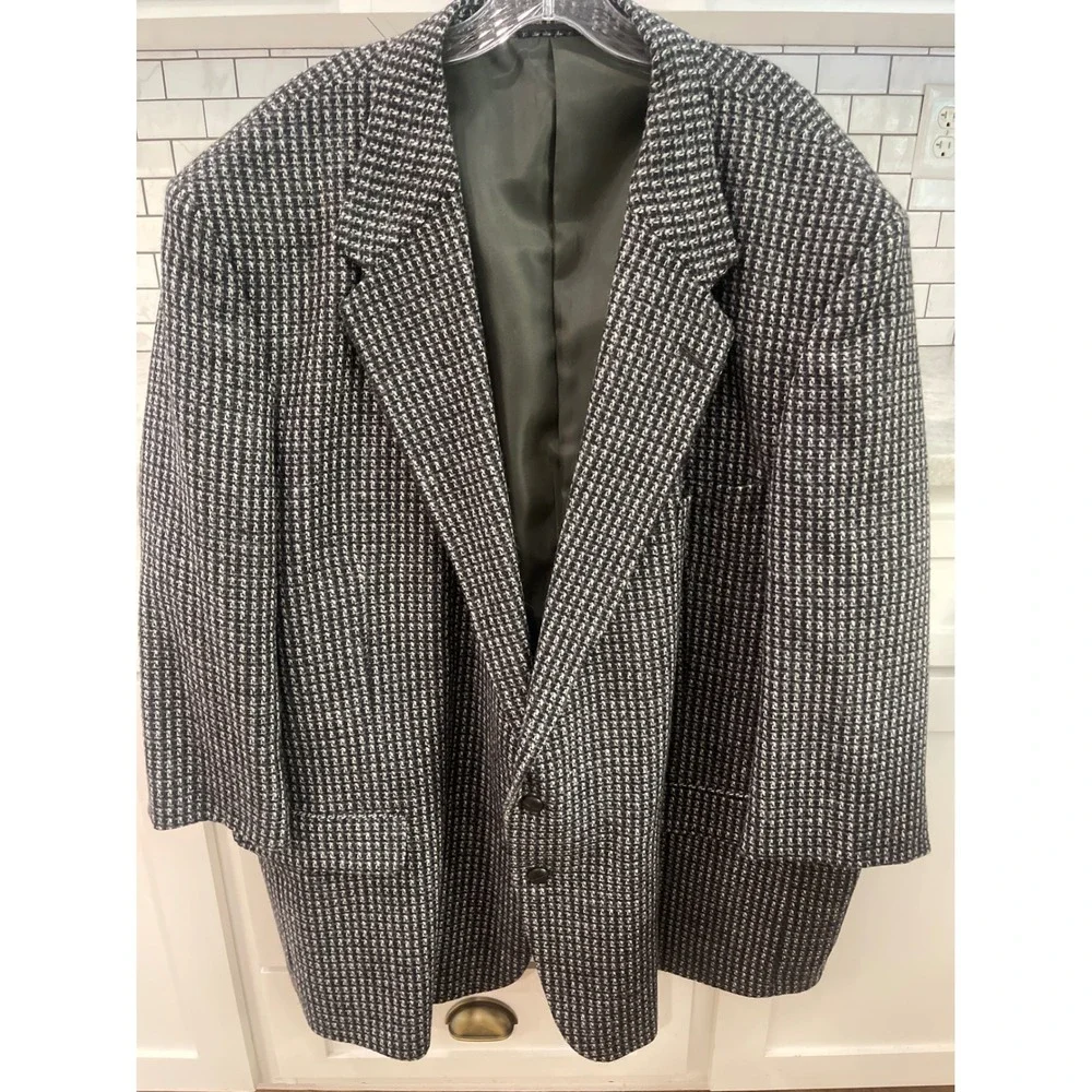 Natural Exchange Sport Coat Mens 58R Black Wool Houndstooth Blazer 2-Button